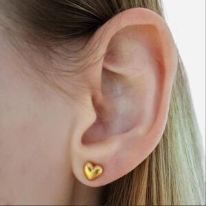 Gold Colored Puffy Heart Stud Earrings